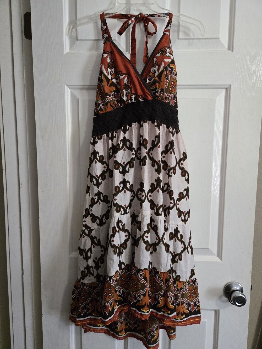 Dots Multicolor Rust, White & Brown Halter Maxi Dress